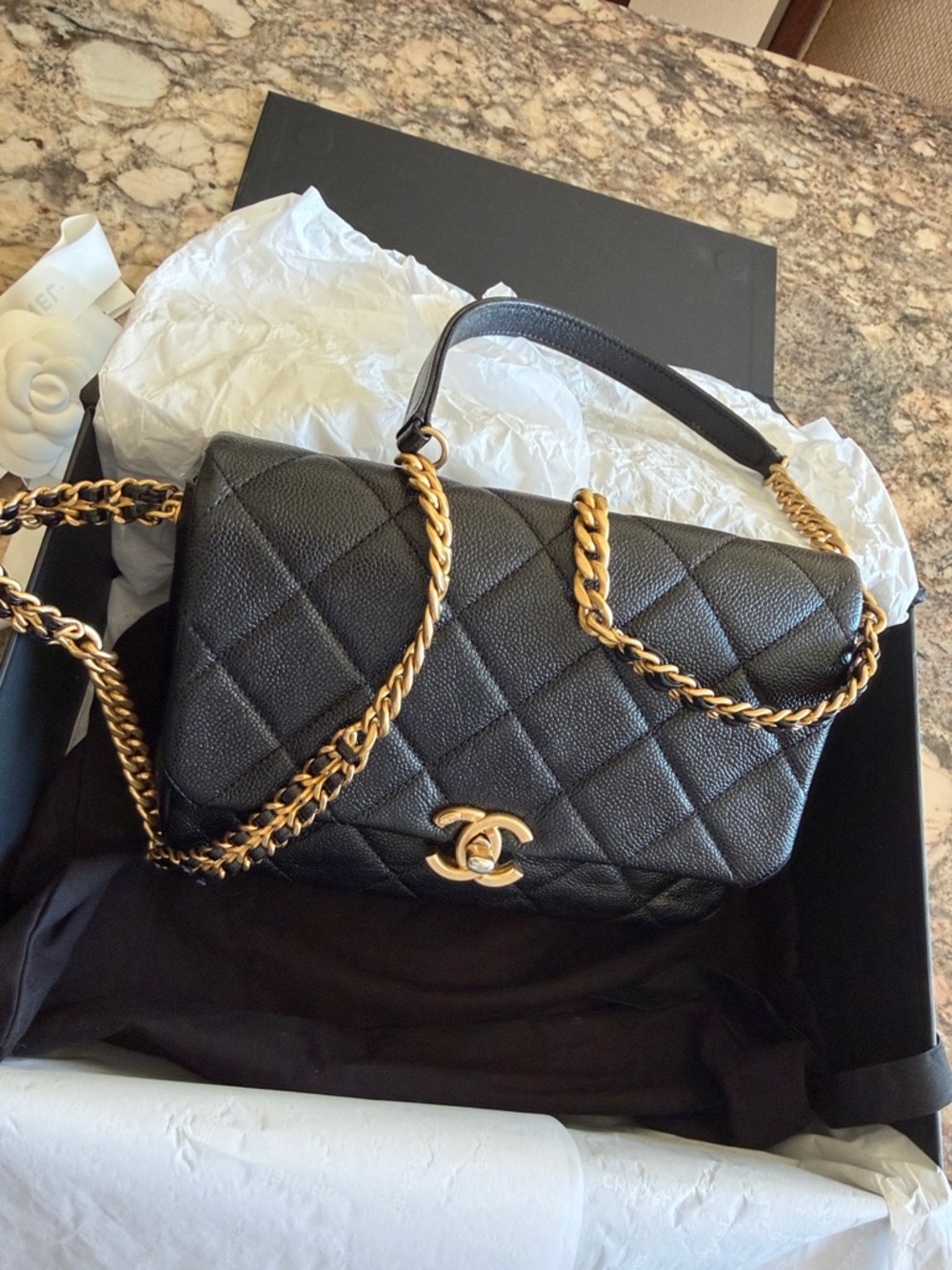 CHANEL Black Quilted Crossbody Bag with Gold CC Lock
